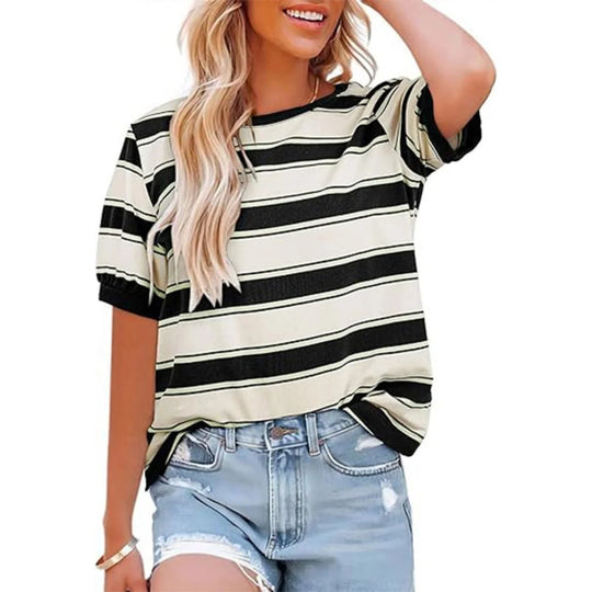 Gestreiftes T-Shirt mit Rundhalsausschnitt für Damen