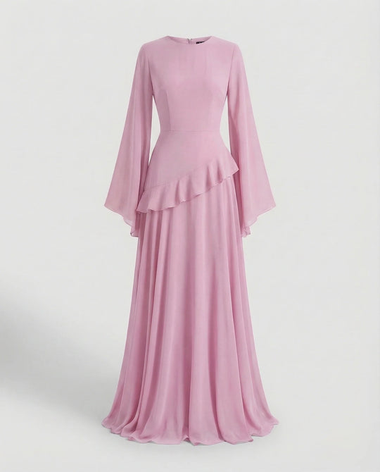 Damen Gala-Maxikleid Glockenärmel Stufenrock