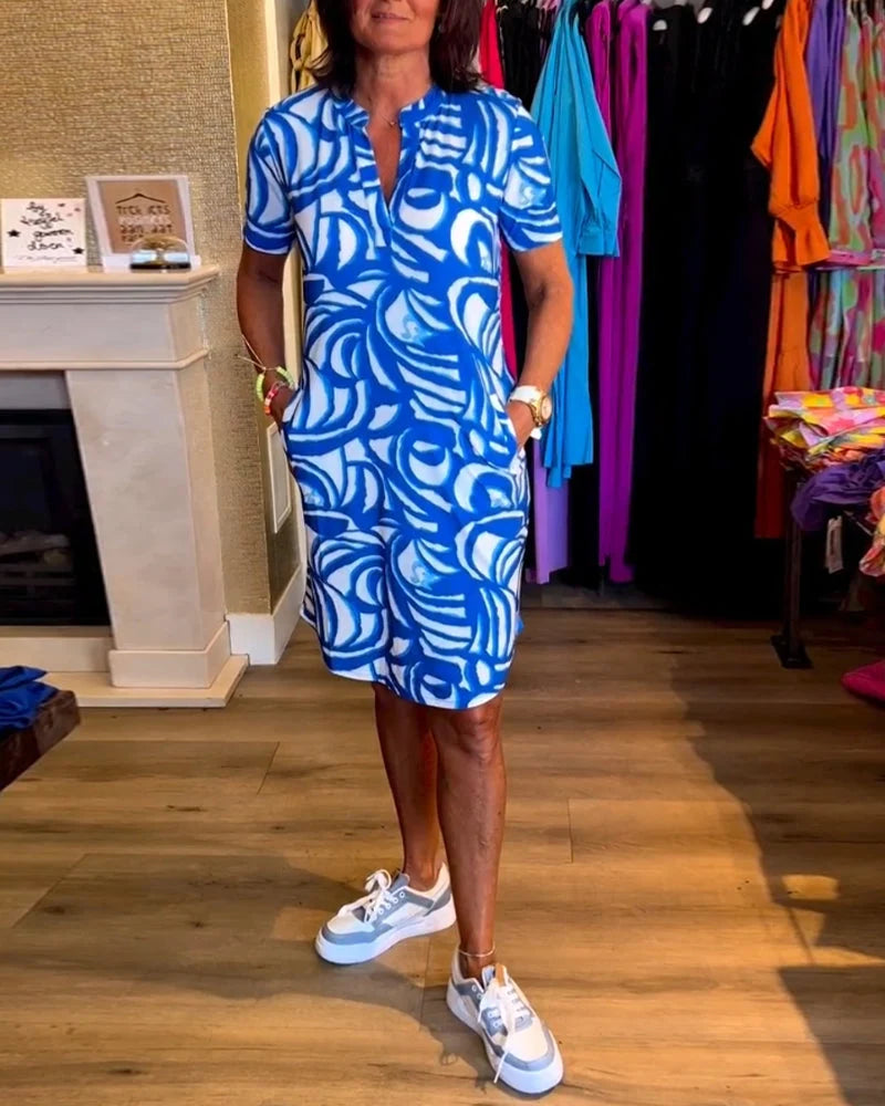 Lässiges Kurzärmeliges Kleid mit Print