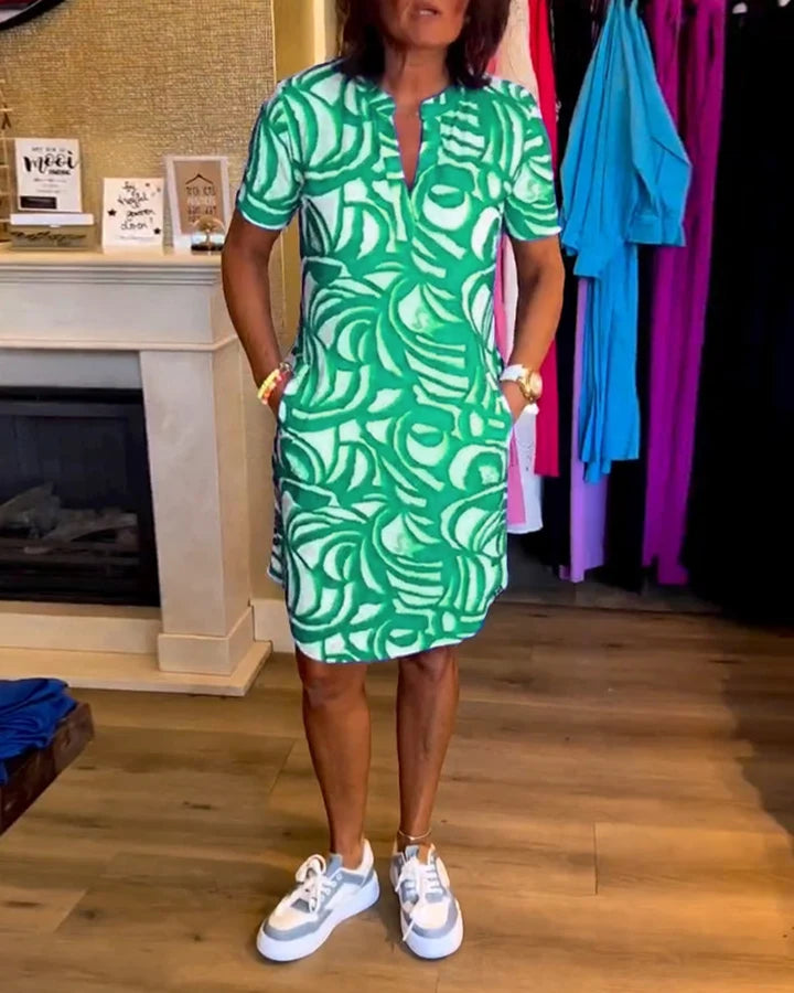 Lässiges Kurzärmeliges Kleid mit Print