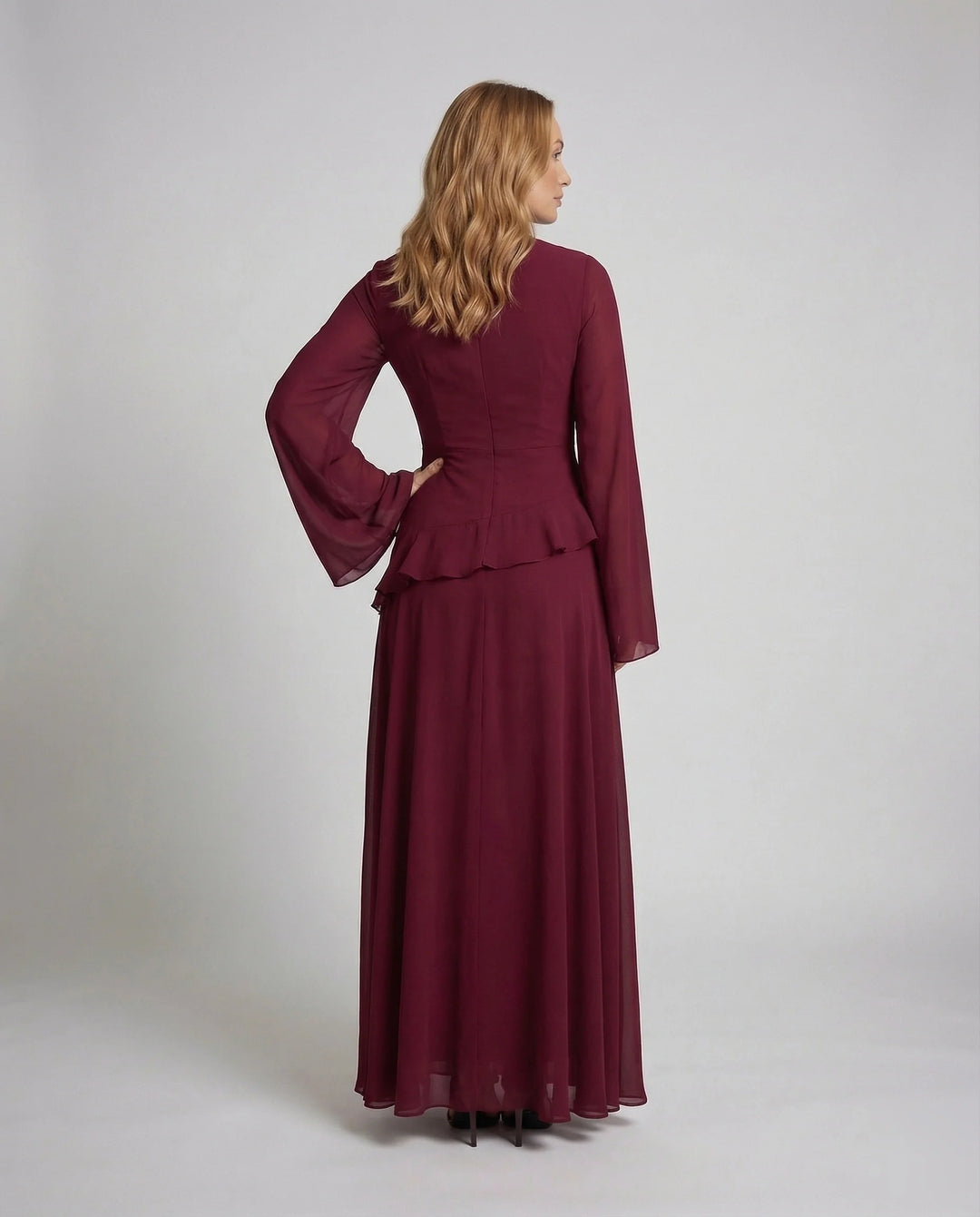 Damen Gala-Maxikleid Glockenärmel Stufenrock