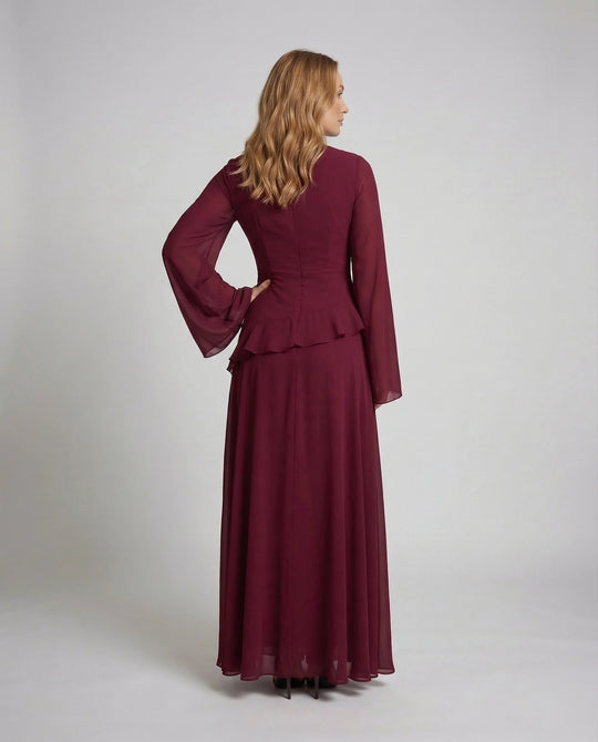Damen Gala-Maxikleid Glockenärmel Stufenrock