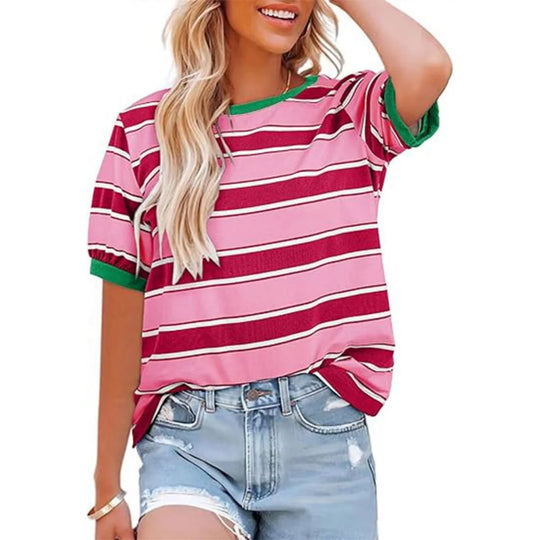 Gestreiftes T-Shirt mit Rundhalsausschnitt für Damen
