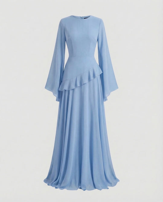 Damen Gala-Maxikleid Glockenärmel Stufenrock