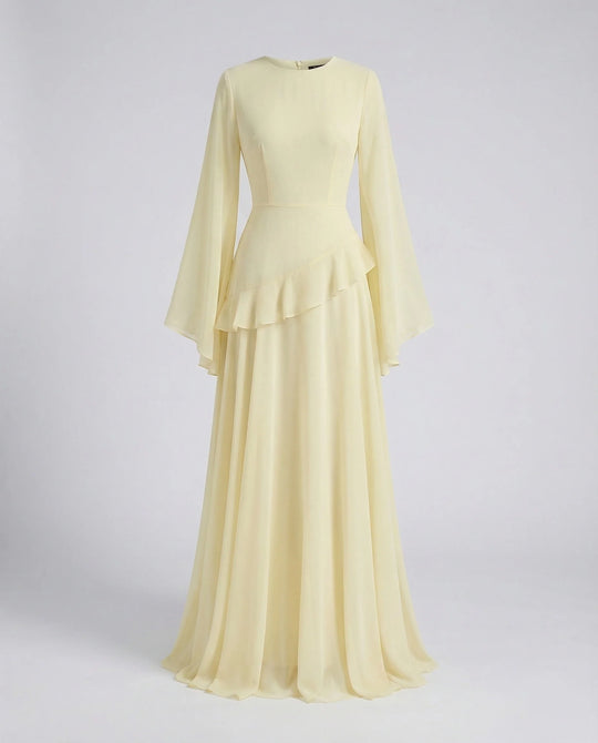 Damen Gala-Maxikleid Glockenärmel Stufenrock
