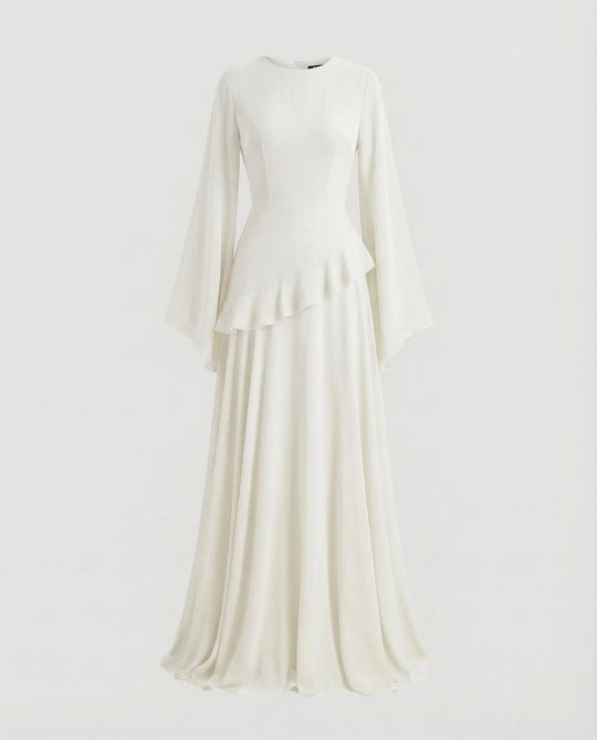 Damen Gala-Maxikleid Glockenärmel Stufenrock