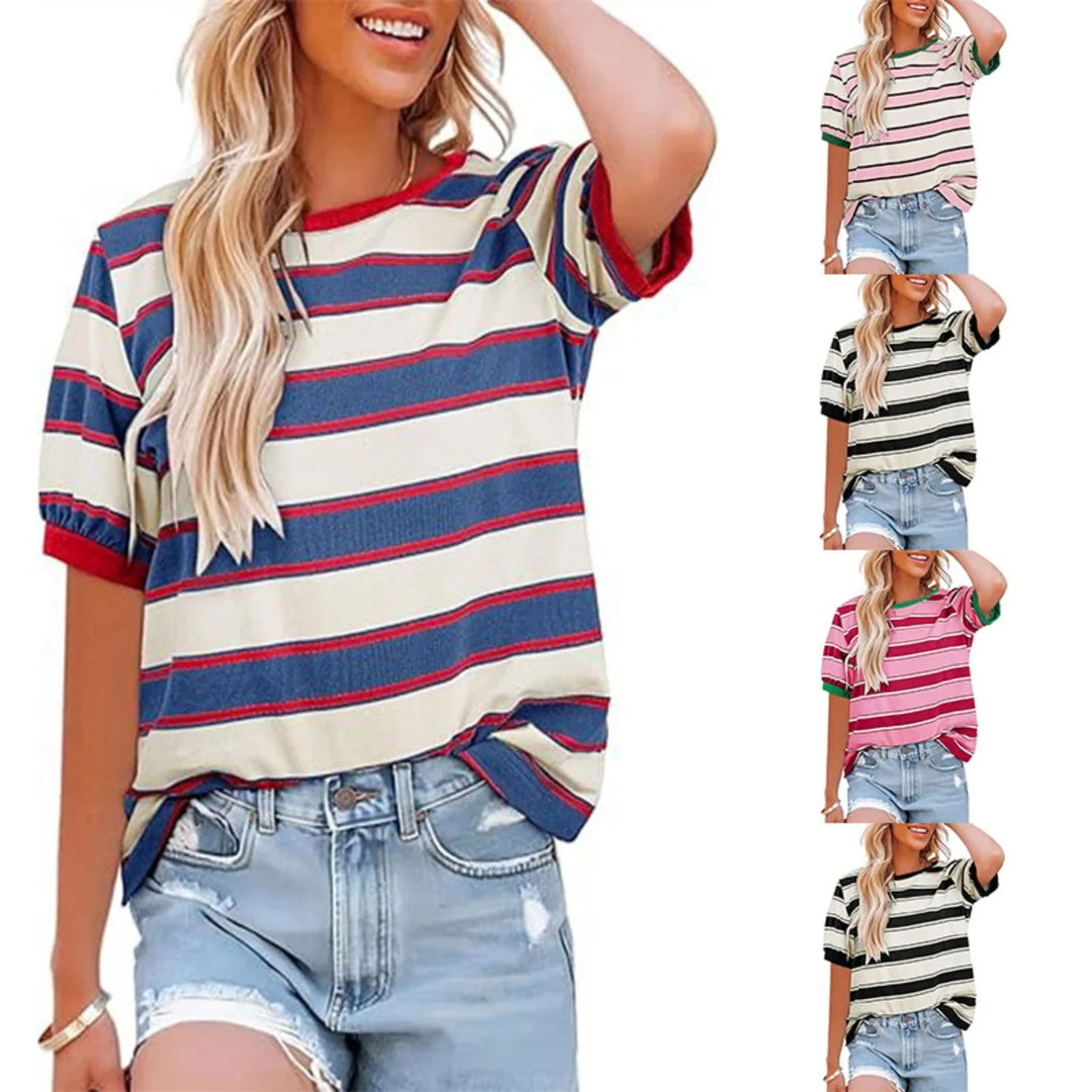 Gestreiftes T-Shirt mit Rundhalsausschnitt für Damen