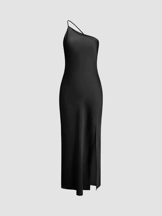 Lange satin Kleid mit Schlitzen am Rücken