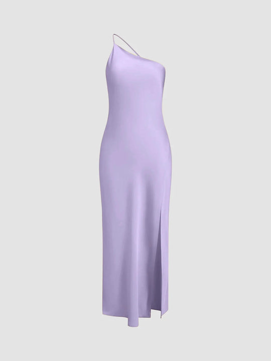 Lange satin Kleid mit Schlitzen am Rücken