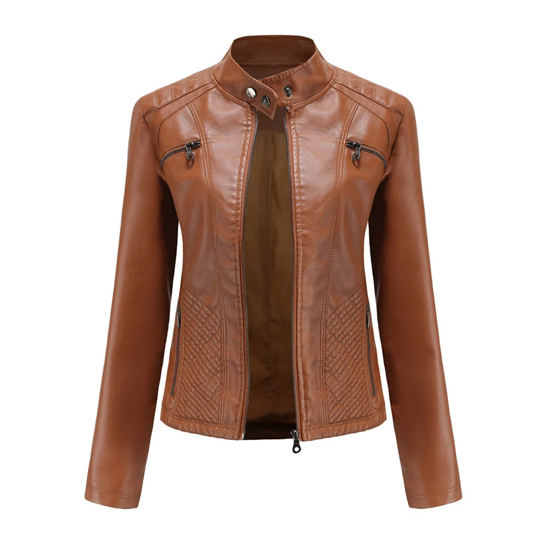Lederjacke für Damen - Modische Jacke mit Reißverschluss