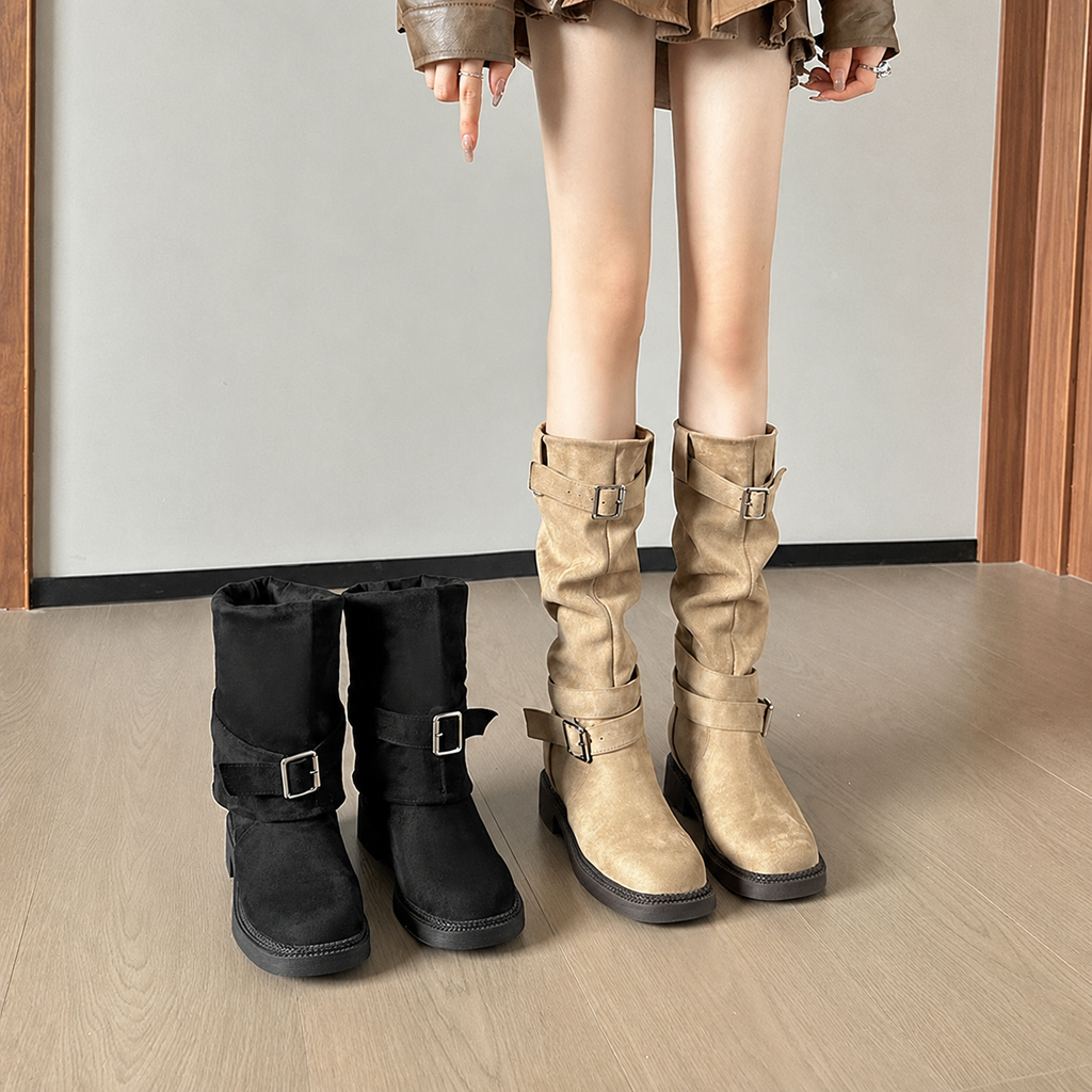 Retro-Stiefel mit klobiger Sohle und lockerem Schaft