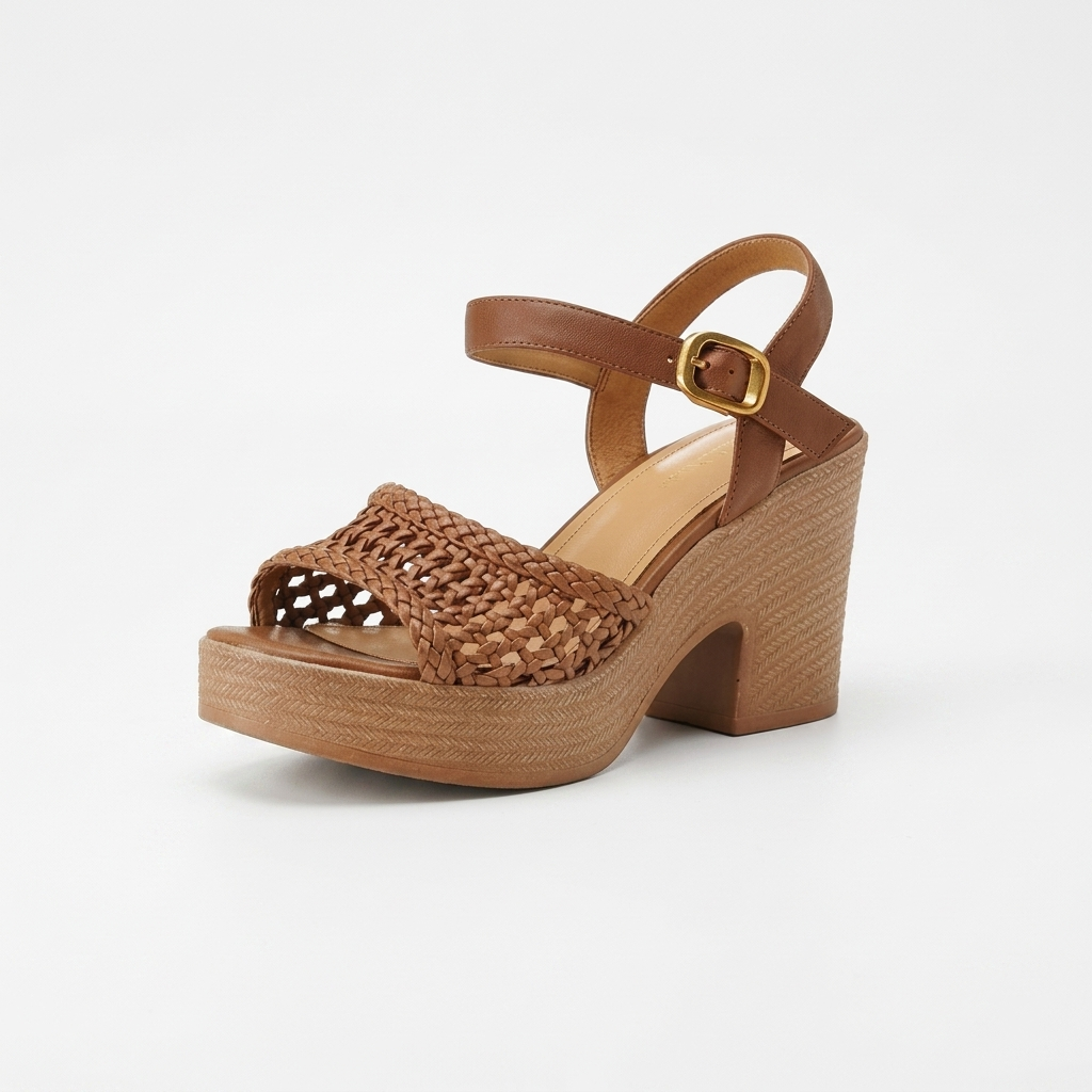 Sandalias de tacón alto con tejido y estilo retro