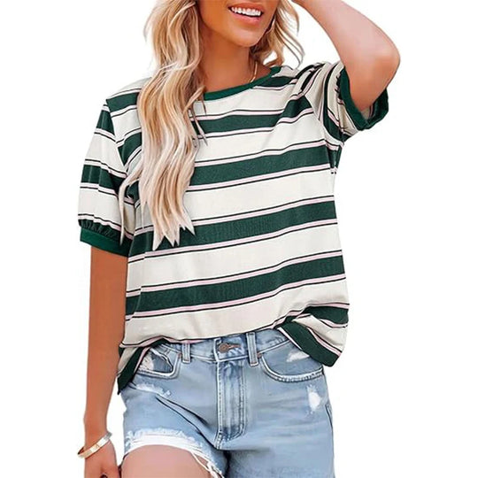 Gestreiftes T-Shirt mit Rundhalsausschnitt für Damen