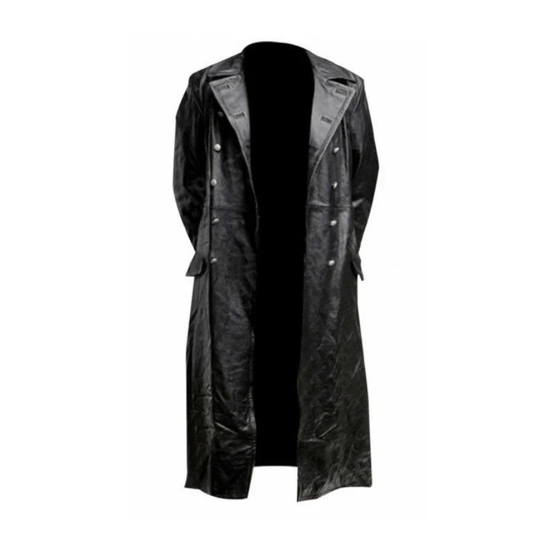 Herren Ledertrenchcoat mit doppelreihiger Knopfleiste