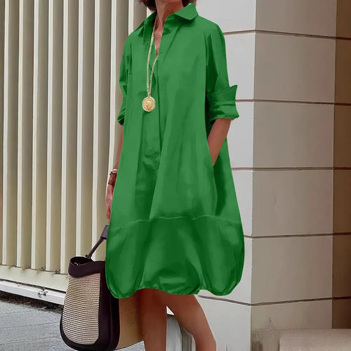 Damen Lässiges Hemdblusenkleid mit weit geschnittenem Saum