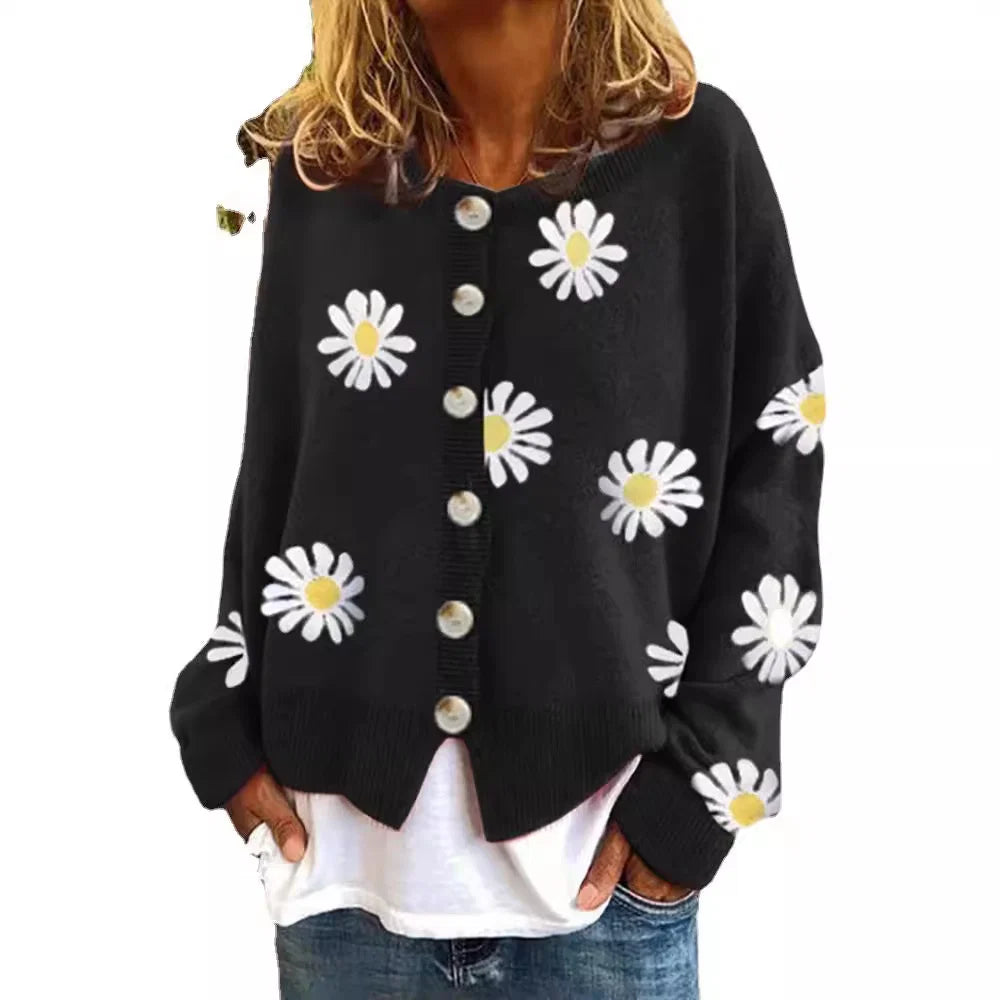Damen Farbiger Baumwollpullover mit Blumenmuster