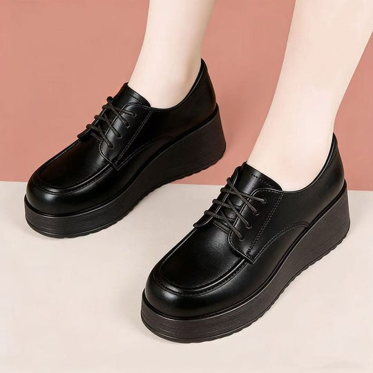 Zapatos de cuero con plataforma punta redonda y cordones