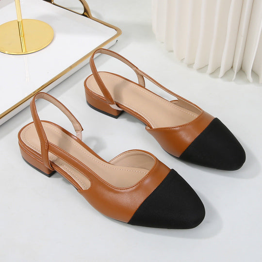 Sandalias de piel suave en dos tonos con tacón bajo