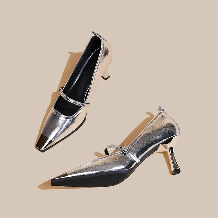 Damen elegante Slingback-Pumps mit spitzem Zehenbereich und glitzerndem Obermaterial