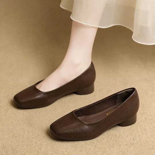 Zapatos casuales de piel suave con punta cuadrada estilo francés