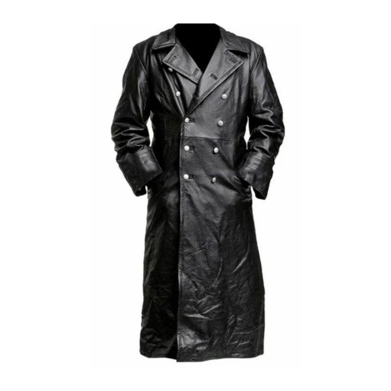 Herren Ledertrenchcoat mit doppelreihiger Knopfleiste