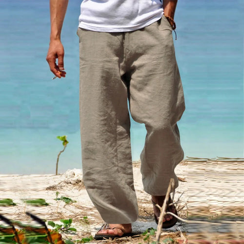Herren lässige Leinenhose mit lockerer Passform und Seitentaschen