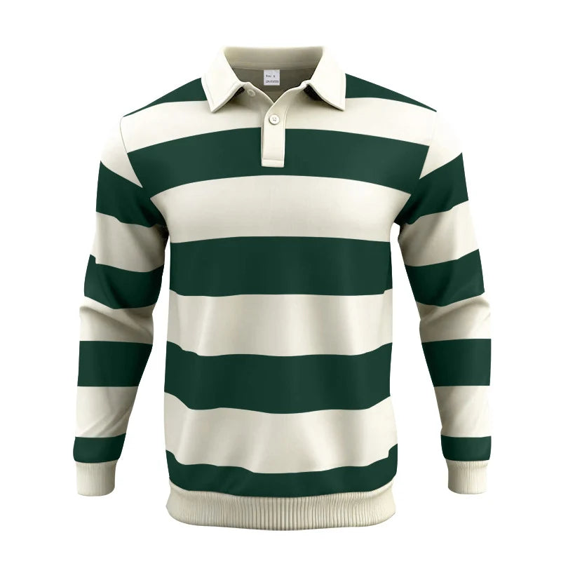 Herren nan gestreiftes Rugby-Poloshirt aus Baumwollmischung mit kurzer Knopfleiste und Rippbündchen