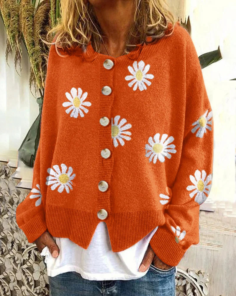 Damen Farbiger Baumwollpullover mit Blumenmuster