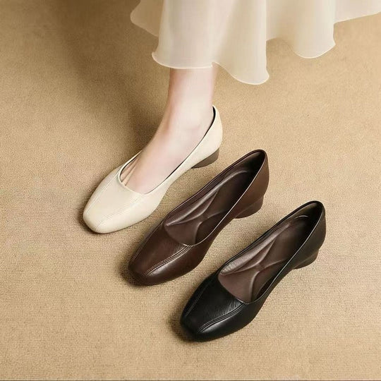 Zapatos casuales de piel suave con punta cuadrada estilo francés