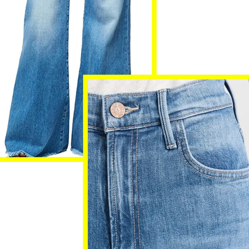 Damen Weite Schlagjeans mit fransigem Saum