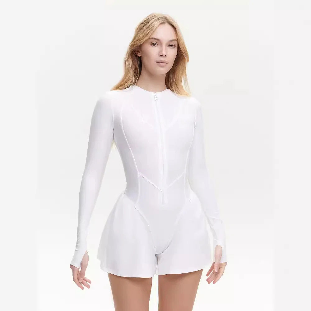 Damen Sportlicher Jumpsuit mit langem Arm und Reißverschluss