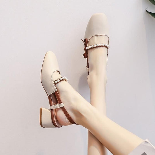 Zapatos casuales de tacón grueso con estilo francés elegante