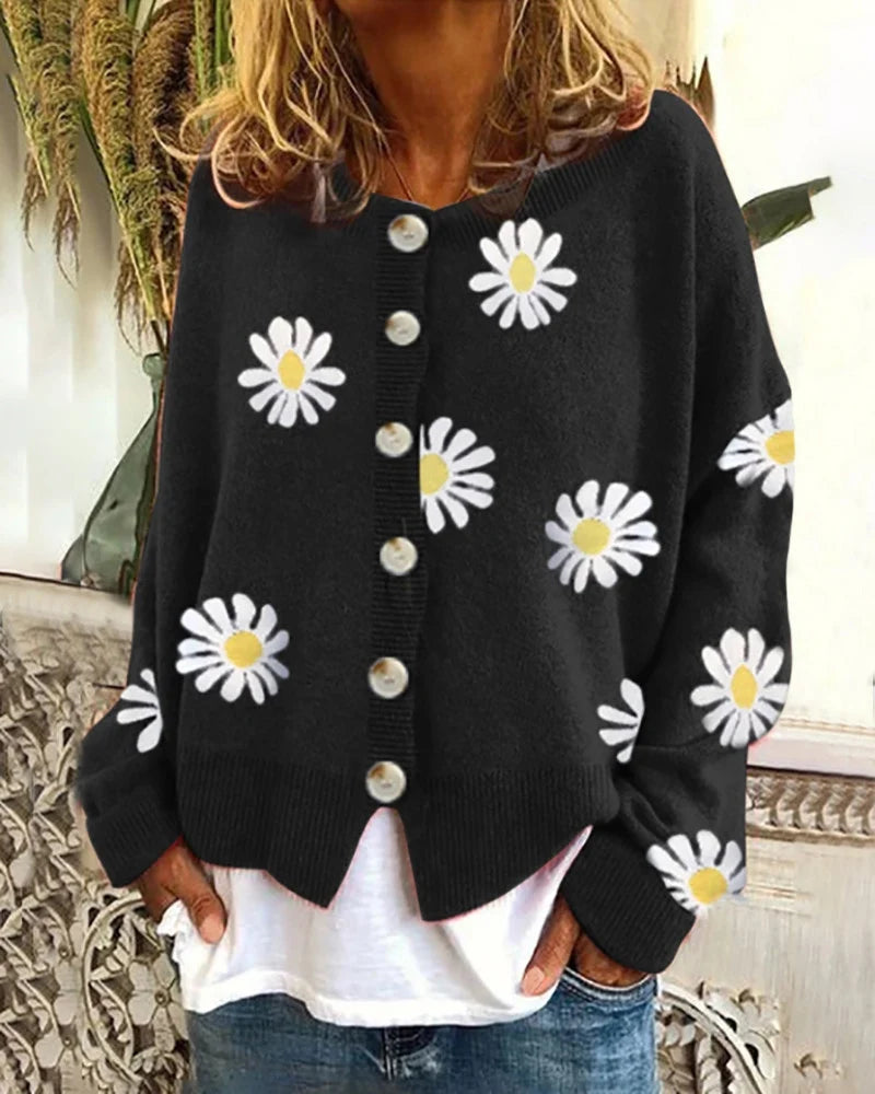 Damen Farbiger Baumwollpullover mit Blumenmuster