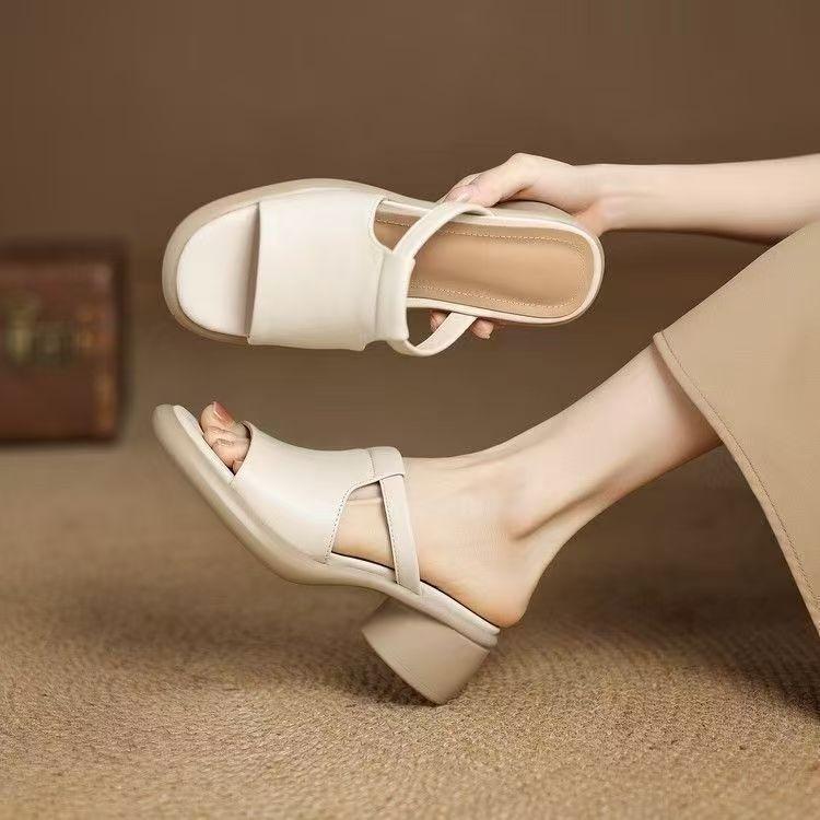 Mules de piel de cordero con tacón medio de 4.5 cm