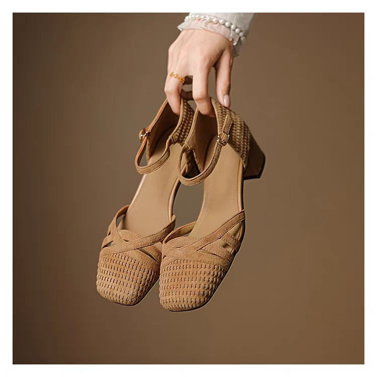 Sandalias de corte bajo con punta cuadrada y diseño tejido