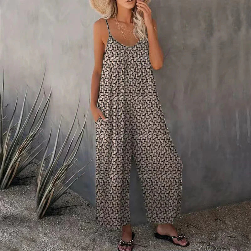 Damen Luftiger Sommeroverall mit breiten Beinen und praktischen Taschen