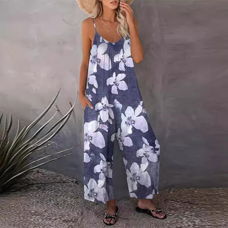 Damen Luftiger Sommeroverall mit breiten Beinen und praktischen Taschen
