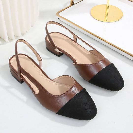 Sandalias de piel suave en dos tonos con tacón bajo