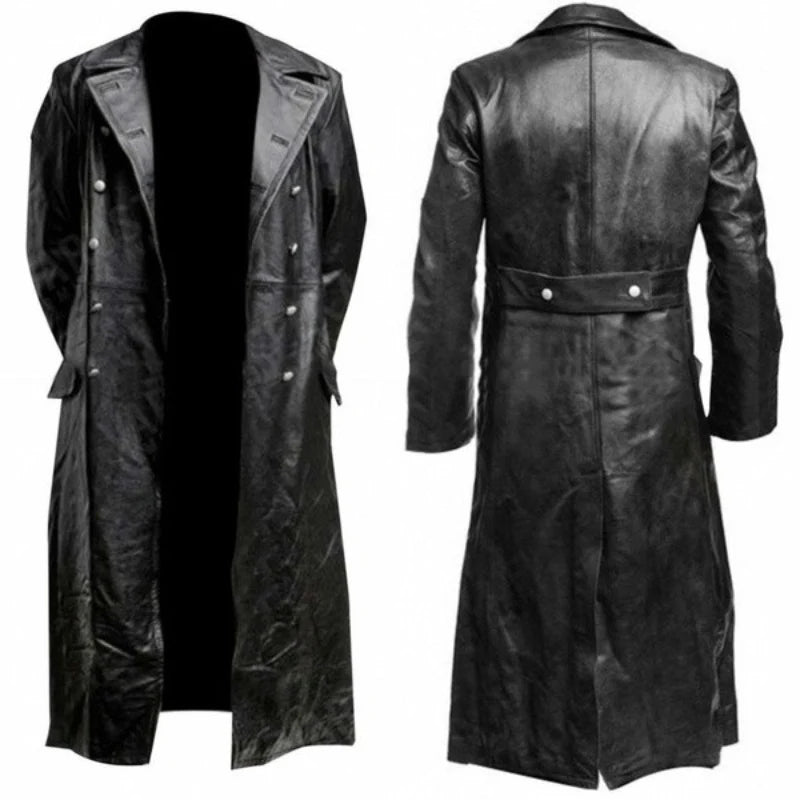 Herren Ledertrenchcoat mit doppelreihiger Knopfleiste