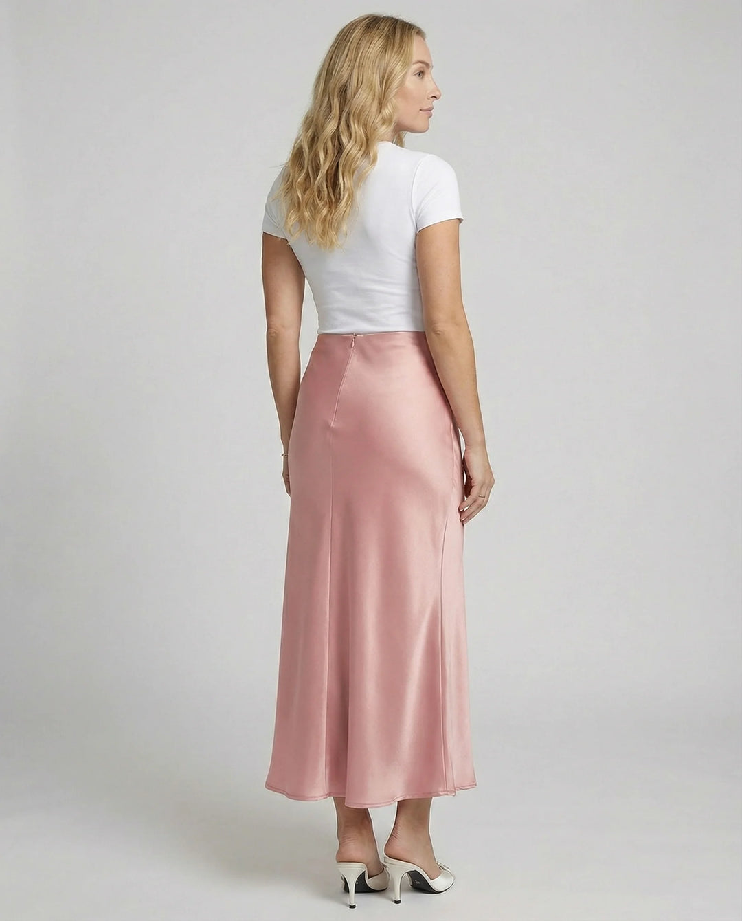Damen Satin-Midirock mit fließendem Schnitt und hohem Bund
