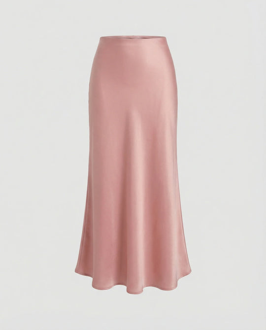 Damen Satin-Midirock mit fließendem Schnitt und hohem Bund