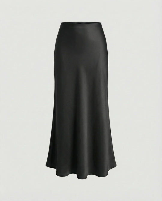 Damen Satin-Midirock mit fließendem Schnitt und hohem Bund