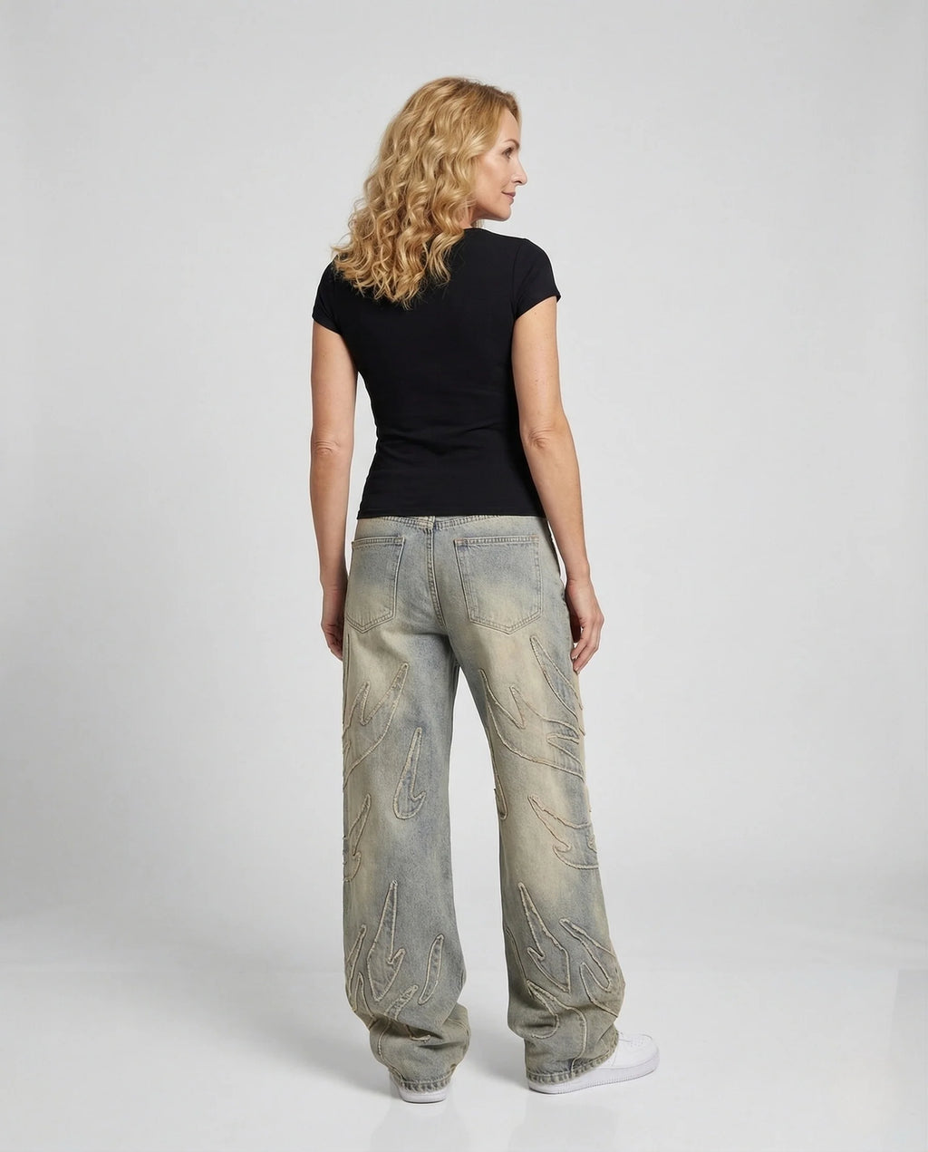 Unisex Destroy Jeans weit mit Cutouts und Fransen