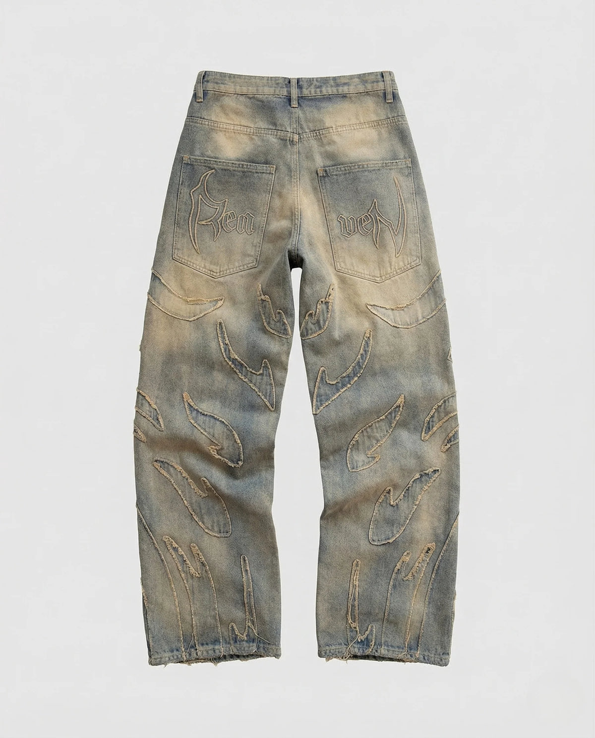 Unisex Destroy Jeans weit mit Cutouts und Fransen