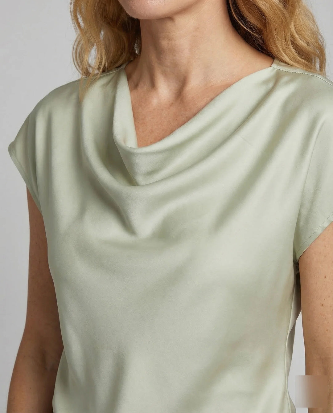 Damen Satinbluse Wasserfallkragen