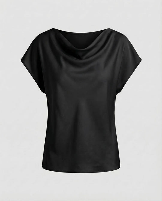 Damen Satinbluse Wasserfallkragen