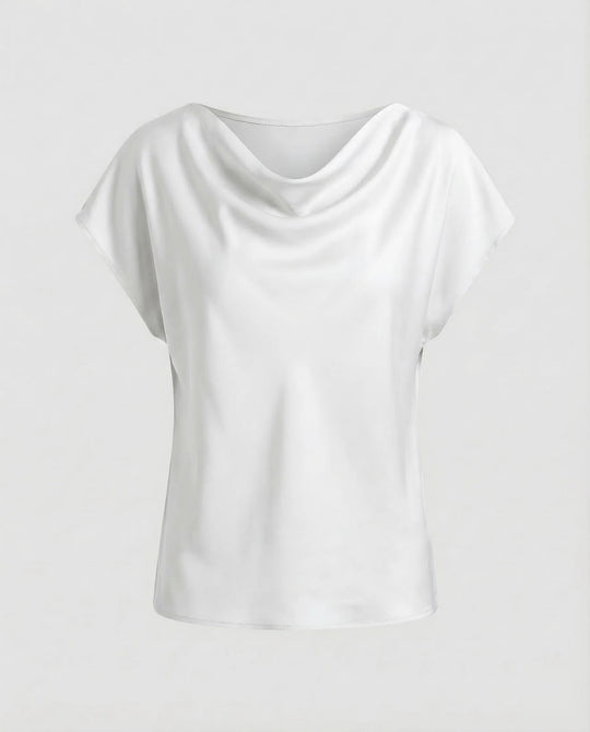 Damen Satinbluse Wasserfallkragen