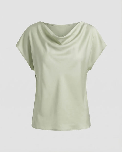 Damen Satinbluse Wasserfallkragen