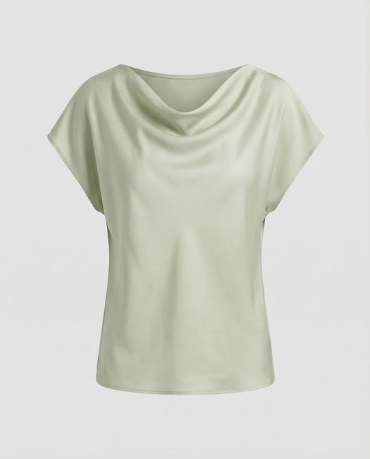 Damen Satinbluse Wasserfallkragen