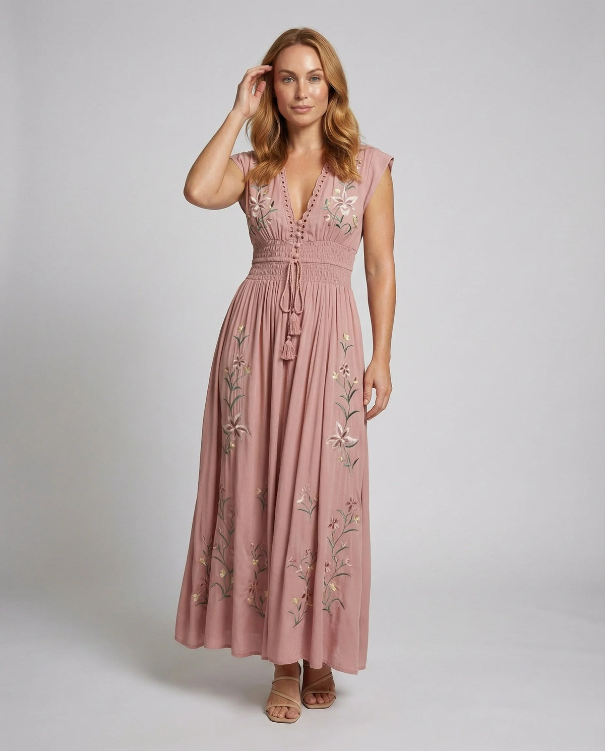 Damen besticktes Strand-Maxikleid
